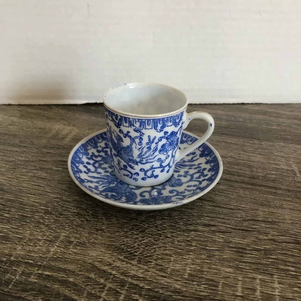 Vtg Japanese Porcelain Phoenix Demitasse Cup and Saucer